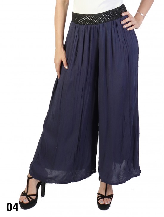 Solid Color Wide-Leg Full-length Pants